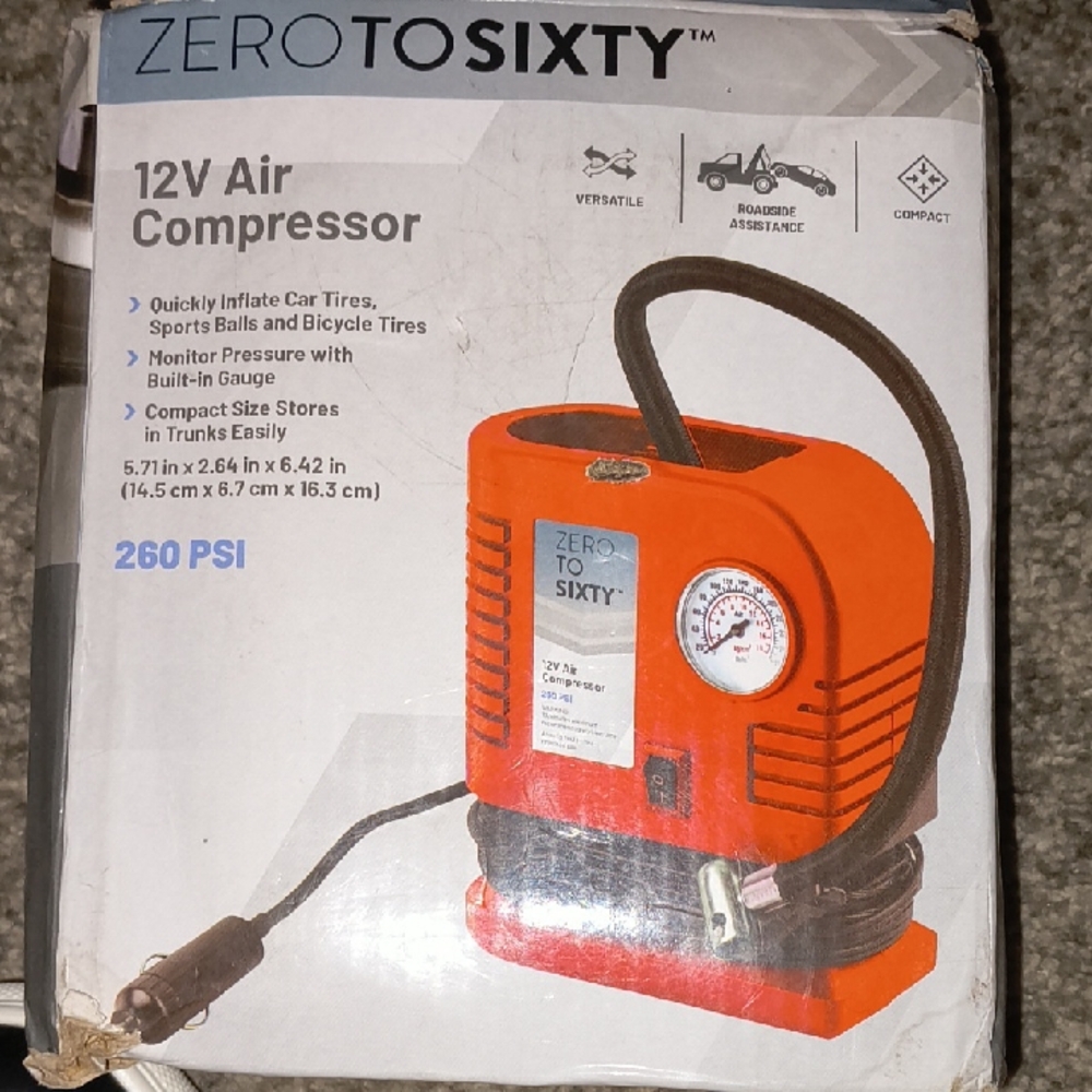 12V Air Compressor - Orange Portable Tire Inflator